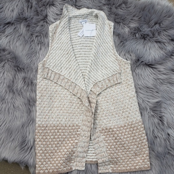 NWT Croft&Barrow Knit Shrug Vest Cream/Tan S - Picture 1 of 6